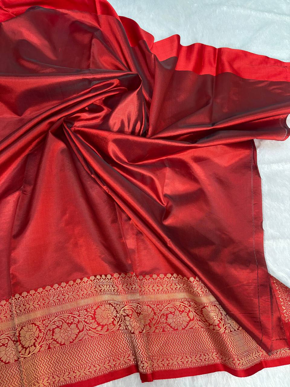 Wine Maroon Tussar Silk Saree with Traditional Banarasi Zari Border & Chevron Pallu