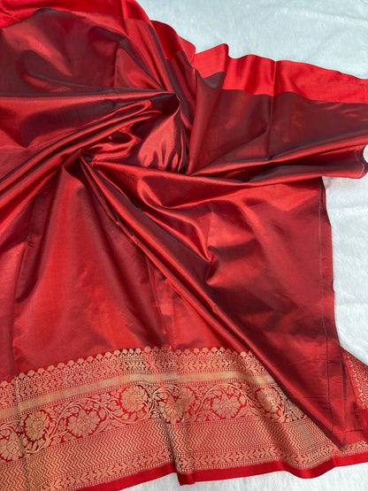 Wine Maroon Tussar Silk Saree with Traditional Banarasi Zari Border & Chevron Pallu