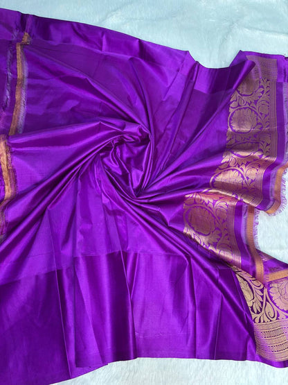 Crimson Red Tussar Silk Saree with Royal Purple Meenakari Border & Floral Buttis