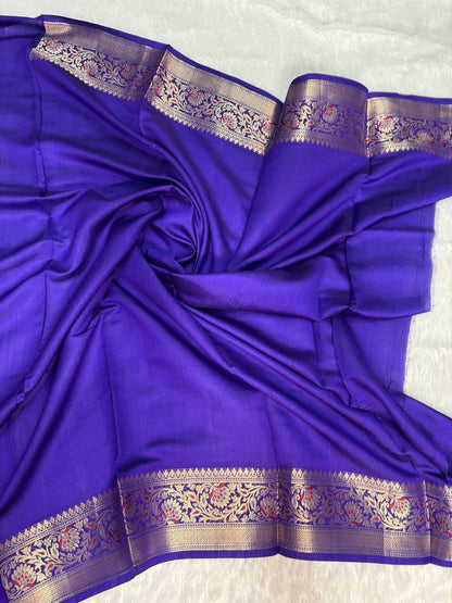 Vibrant Rani Pink & Royal Blue Banarasi Chiniya Silk Saree with Meenakari Geometric Buta