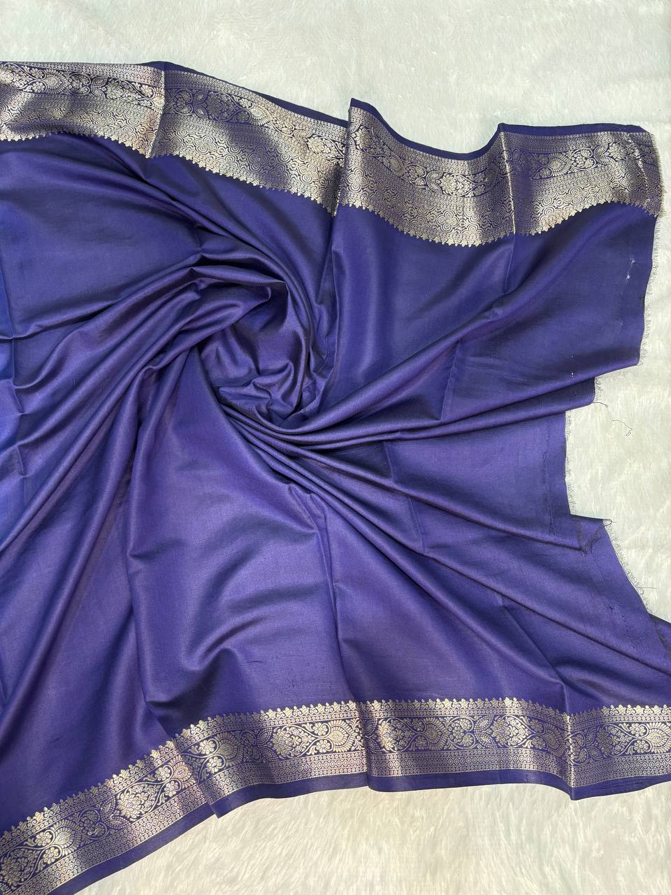 Stunning Firozi Blue & Navy Banarasi Chiniya Silk Saree with Floral Jaal Work
