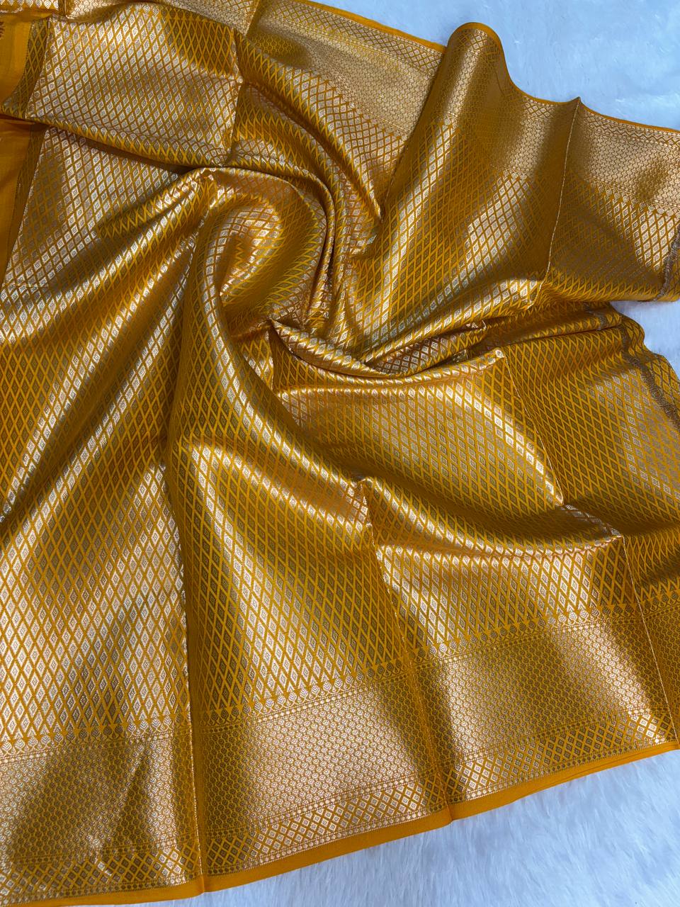 Radiant Mustard Yellow Banarasi Chiniya Silk Saree with Meenakari Floral Buta