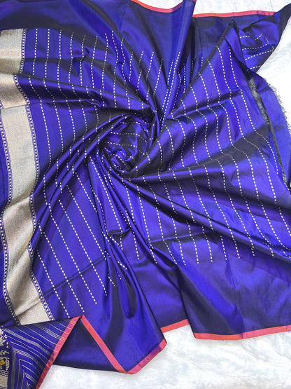 Royal Blue Katan Silk Kadhwa Jungla Banarasi Saree with Multi-Color Meenakari