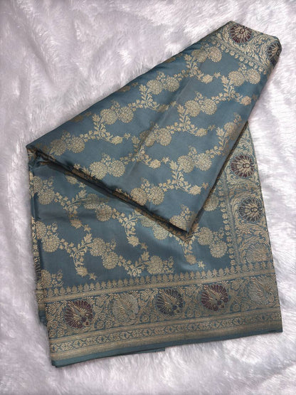 Pastel Sea Green Pure Katan Silk Kadhua Buta Banarasi Saree