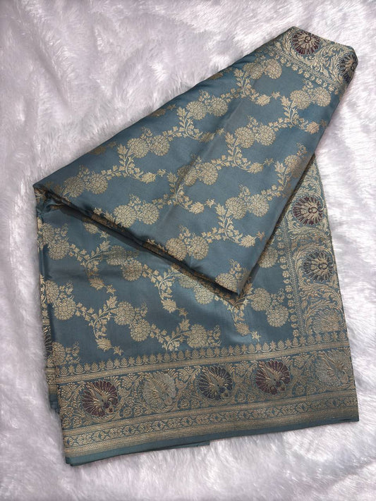 Pastel Sea Green Pure Katan Silk Kadhua Buta Banarasi Saree