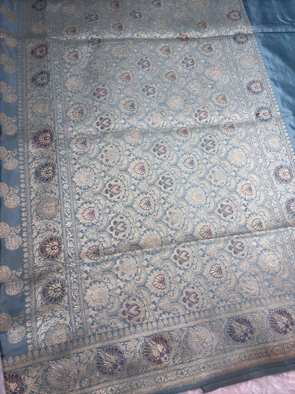 Pastel Sea Green Pure Katan Silk Kadhua Buta Banarasi Saree