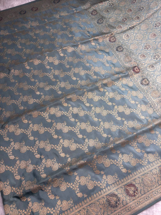Pastel Sea Green Pure Katan Silk Kadhua Buta Banarasi Saree