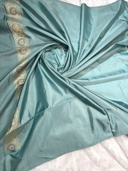 Pastel Sea Green Pure Katan Silk Kadhua Buta Banarasi Saree