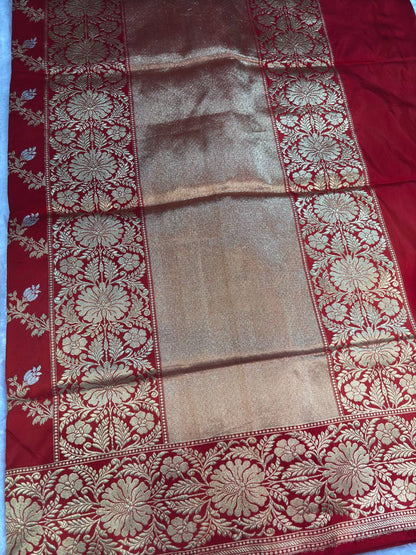 Bridal Red Pure Katan Silk Kadhua Jungla Banarasi Saree