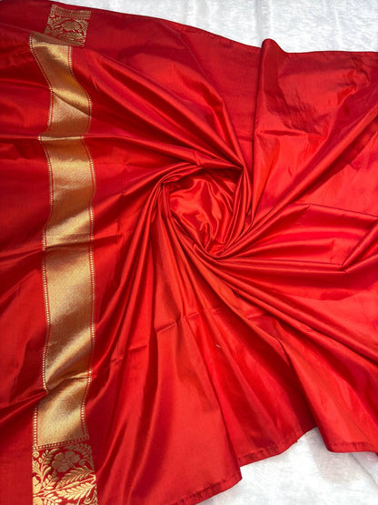 Bridal Red Pure Katan Silk Kadhua Jungla Banarasi Saree