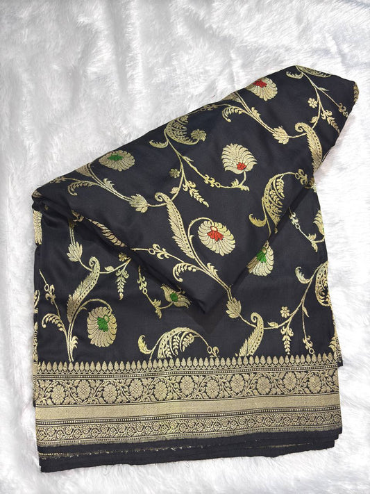 Grand Black Pure Katan Silk Kadhua Jungla Banarasi Saree
