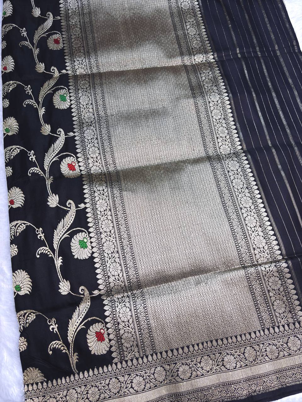 Grand Black Pure Katan Silk Kadhua Jungla Banarasi Saree
