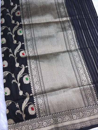 Grand Black Pure Katan Silk Kadhua Jungla Banarasi Saree
