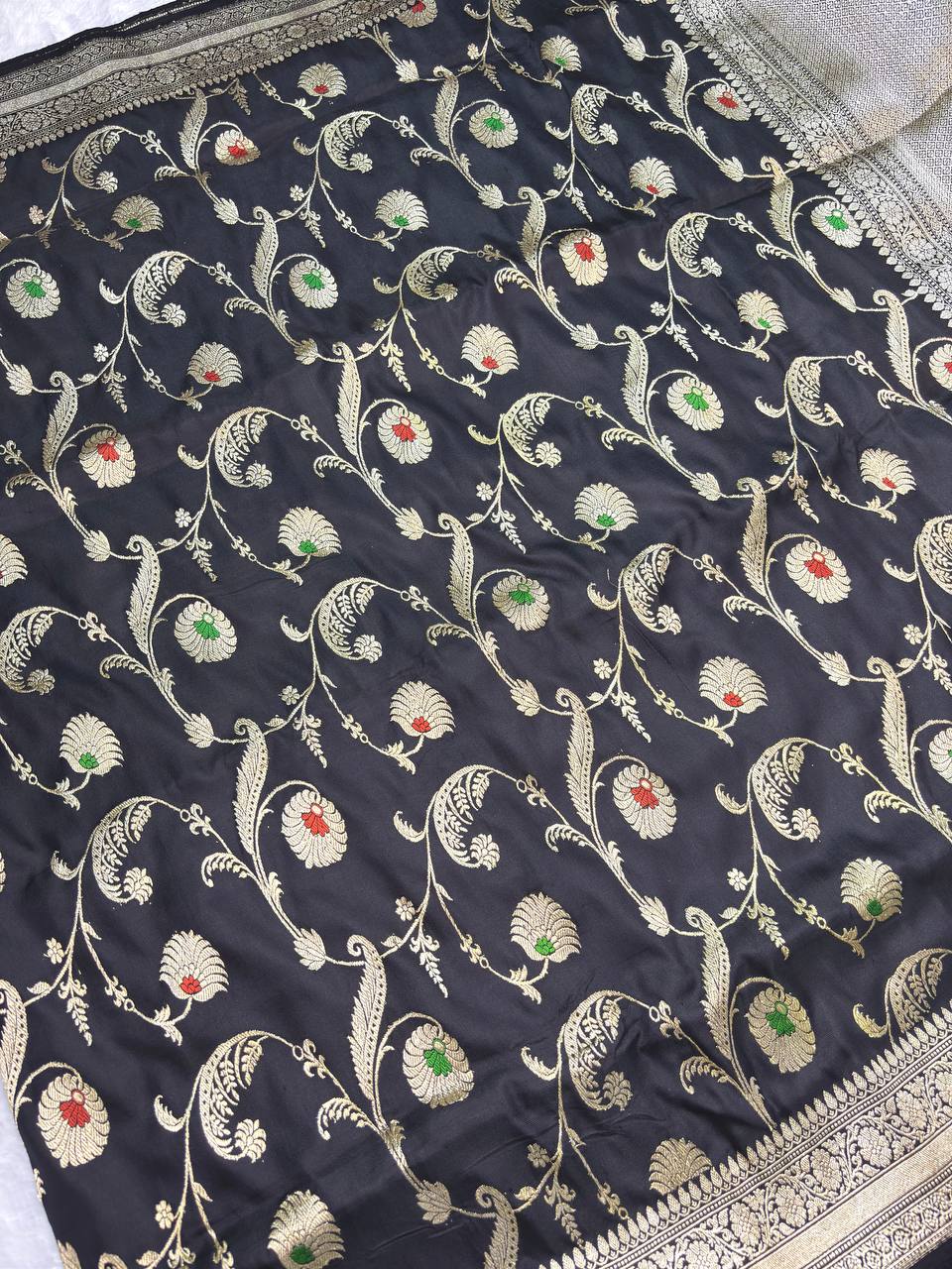 Grand Black Pure Katan Silk Kadhua Jungla Banarasi Saree