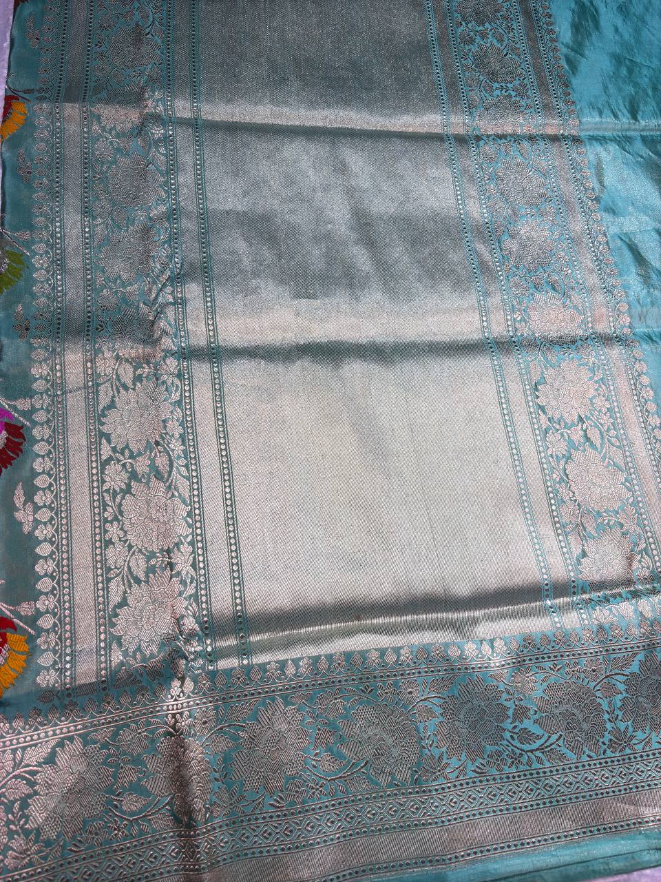 Refreshing Sea Green Pure Katan Silk Kadhua Jungla Banarasi Saree