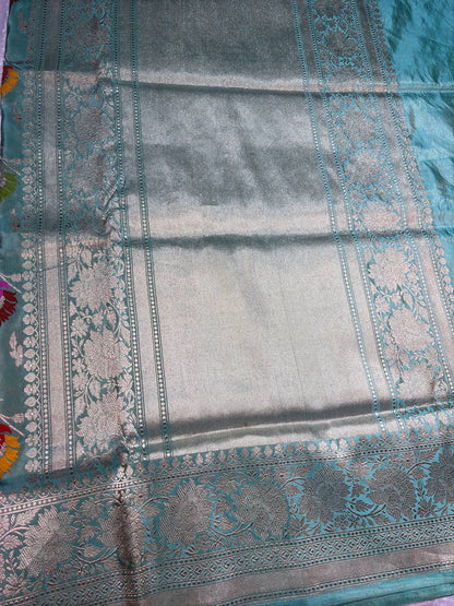 Refreshing Sea Green Pure Katan Silk Kadhua Jungla Banarasi Saree