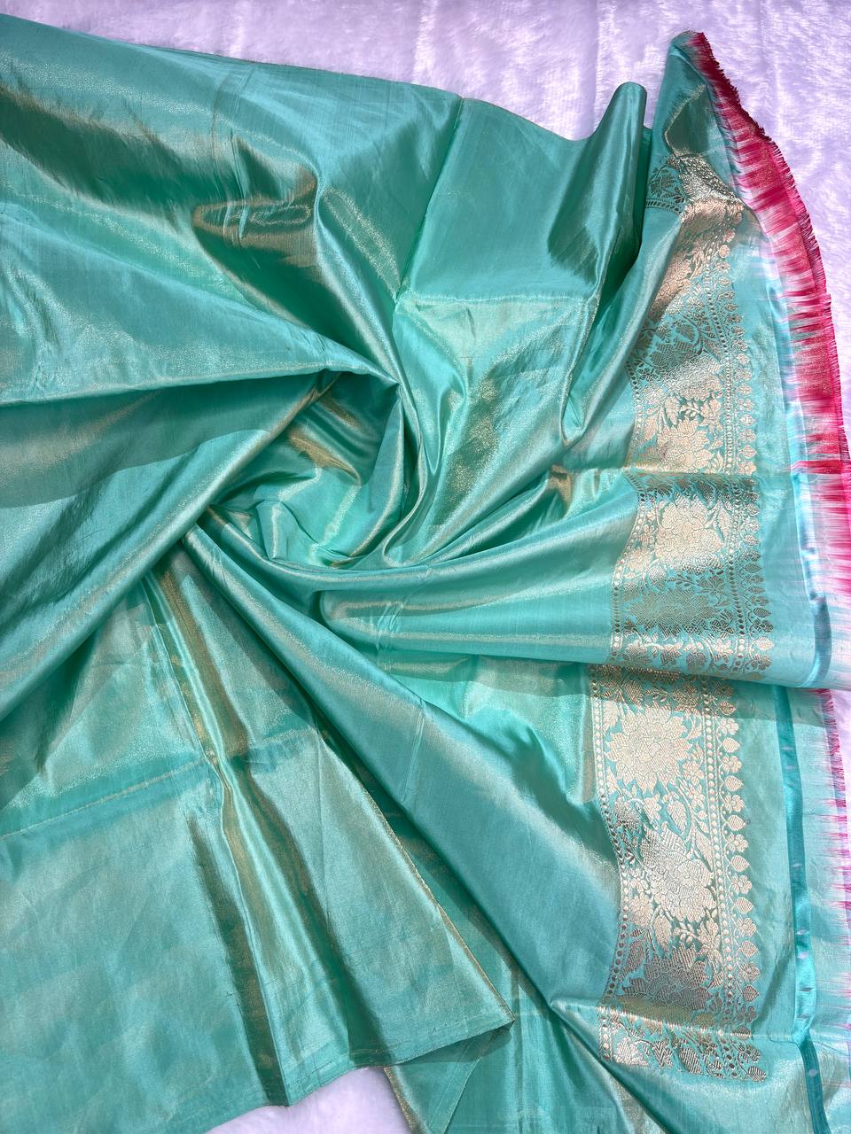 Refreshing Sea Green Pure Katan Silk Kadhua Jungla Banarasi Saree