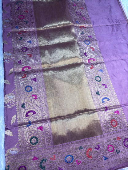 Lavender Pink Pure Katan Silk Kadhua Jungla Banarasi Saree