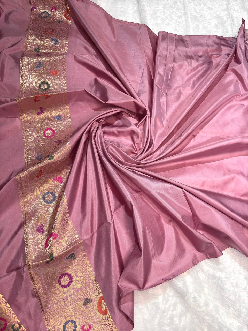 Lavender Pink Pure Katan Silk Kadhua Jungla Banarasi Saree