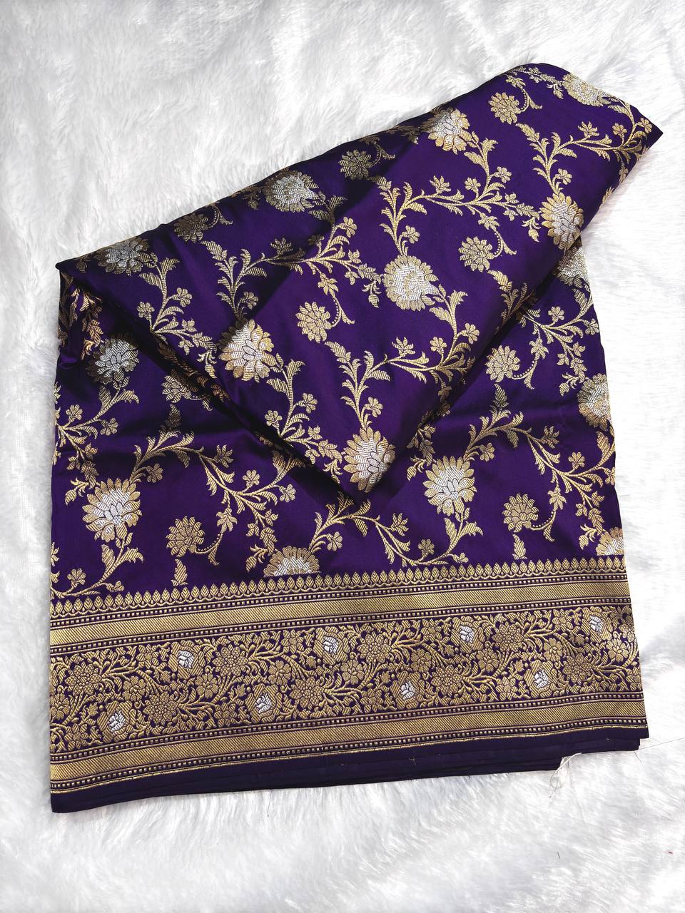 Royal Purple Pure Katan Silk Kadhua Jungla Banarasi Saree