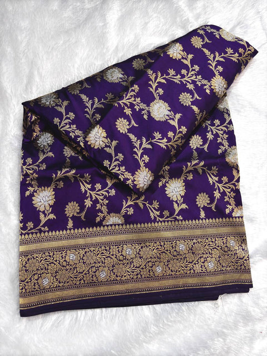 Royal Purple Pure Katan Silk Kadhua Jungla Banarasi Saree