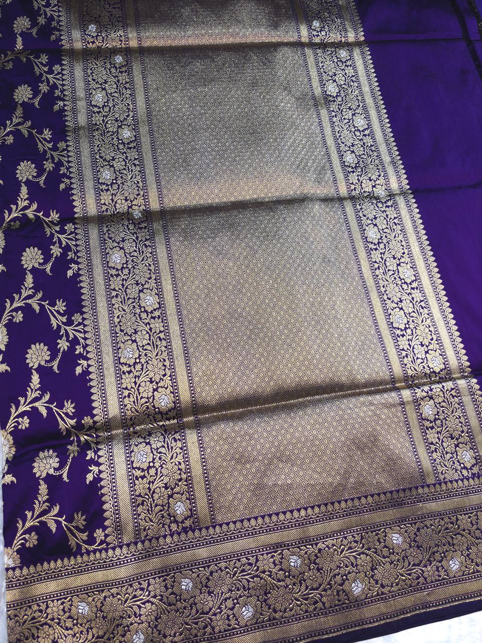 Royal Purple Pure Katan Silk Kadhua Jungla Banarasi Saree