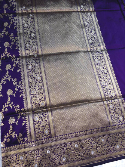 Royal Purple Pure Katan Silk Kadhua Jungla Banarasi Saree