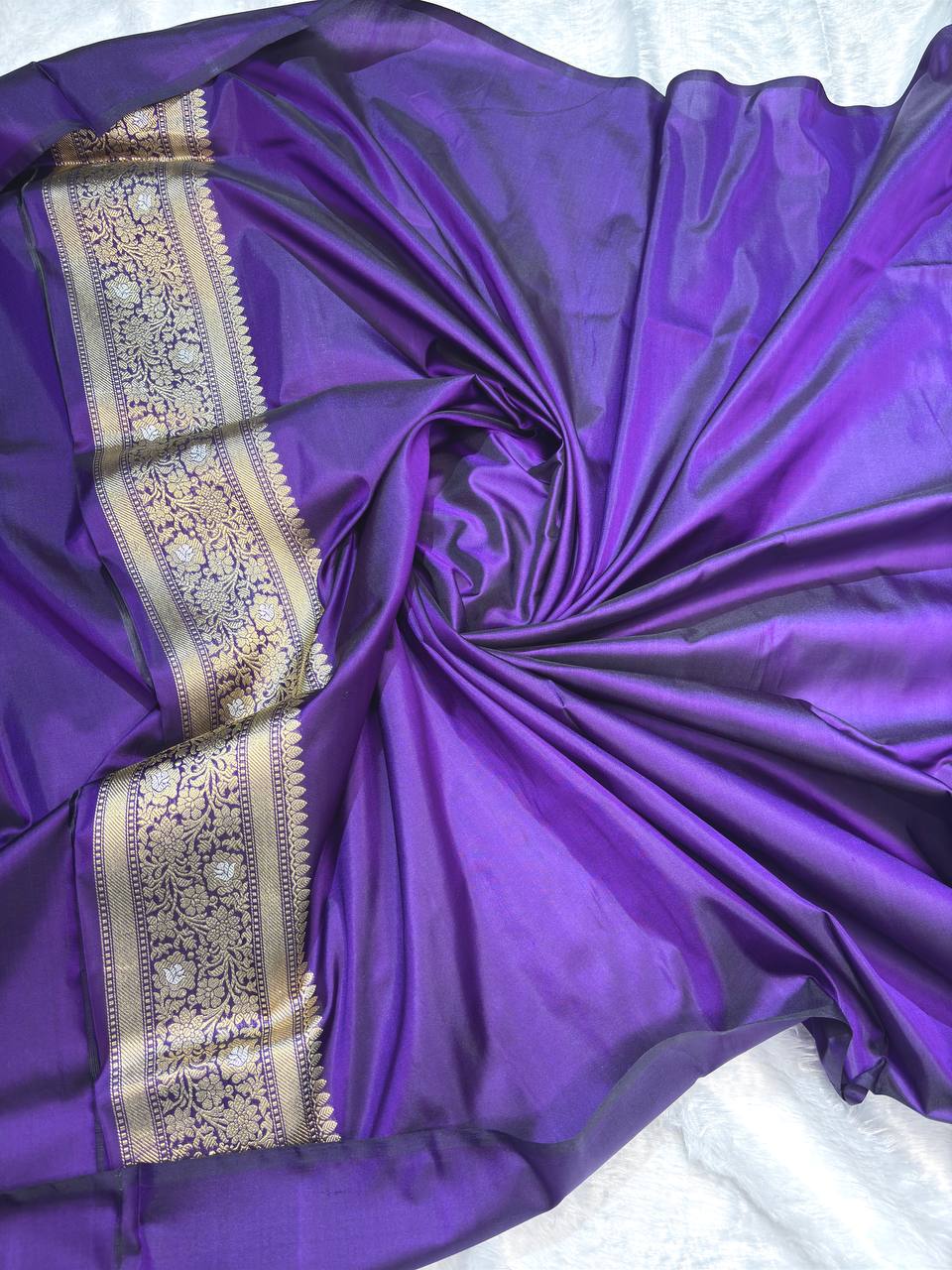 Royal Purple Pure Katan Silk Kadhua Jungla Banarasi Saree