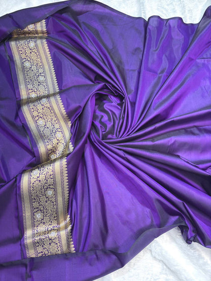 Royal Purple Pure Katan Silk Kadhua Jungla Banarasi Saree
