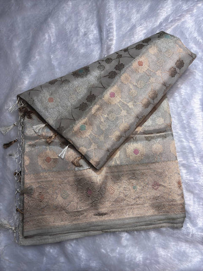 Ethereal Off-White Pure Tissue Silk Kadhua Jungla Banarasi Saree