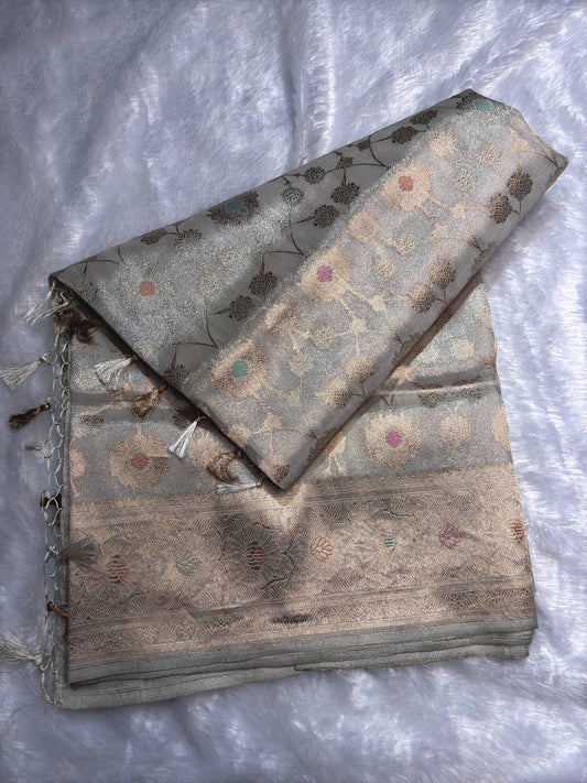 Ethereal Off-White Pure Tissue Silk Kadhua Jungla Banarasi Saree