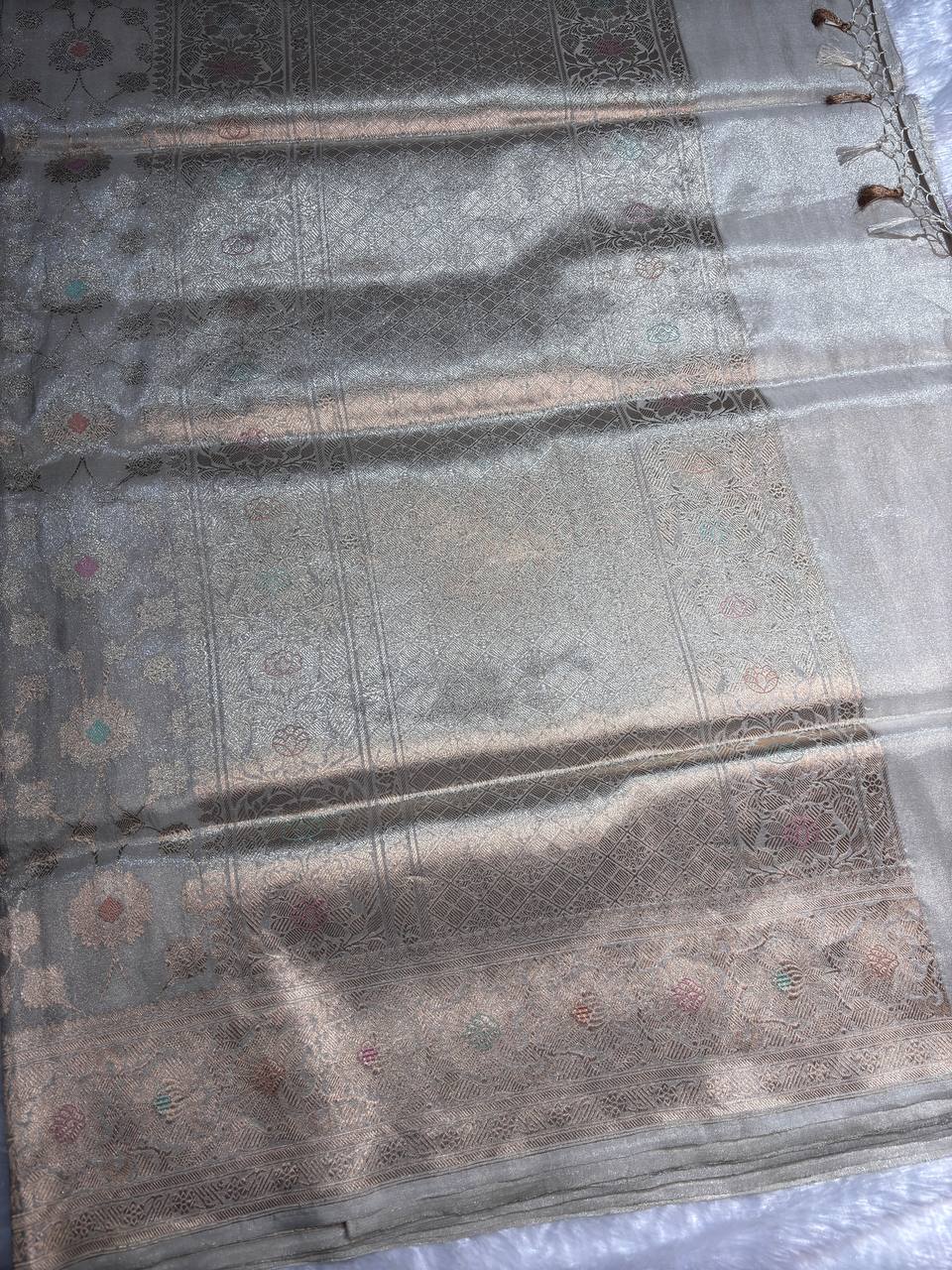 Ethereal Off-White Pure Tissue Silk Kadhua Jungla Banarasi Saree