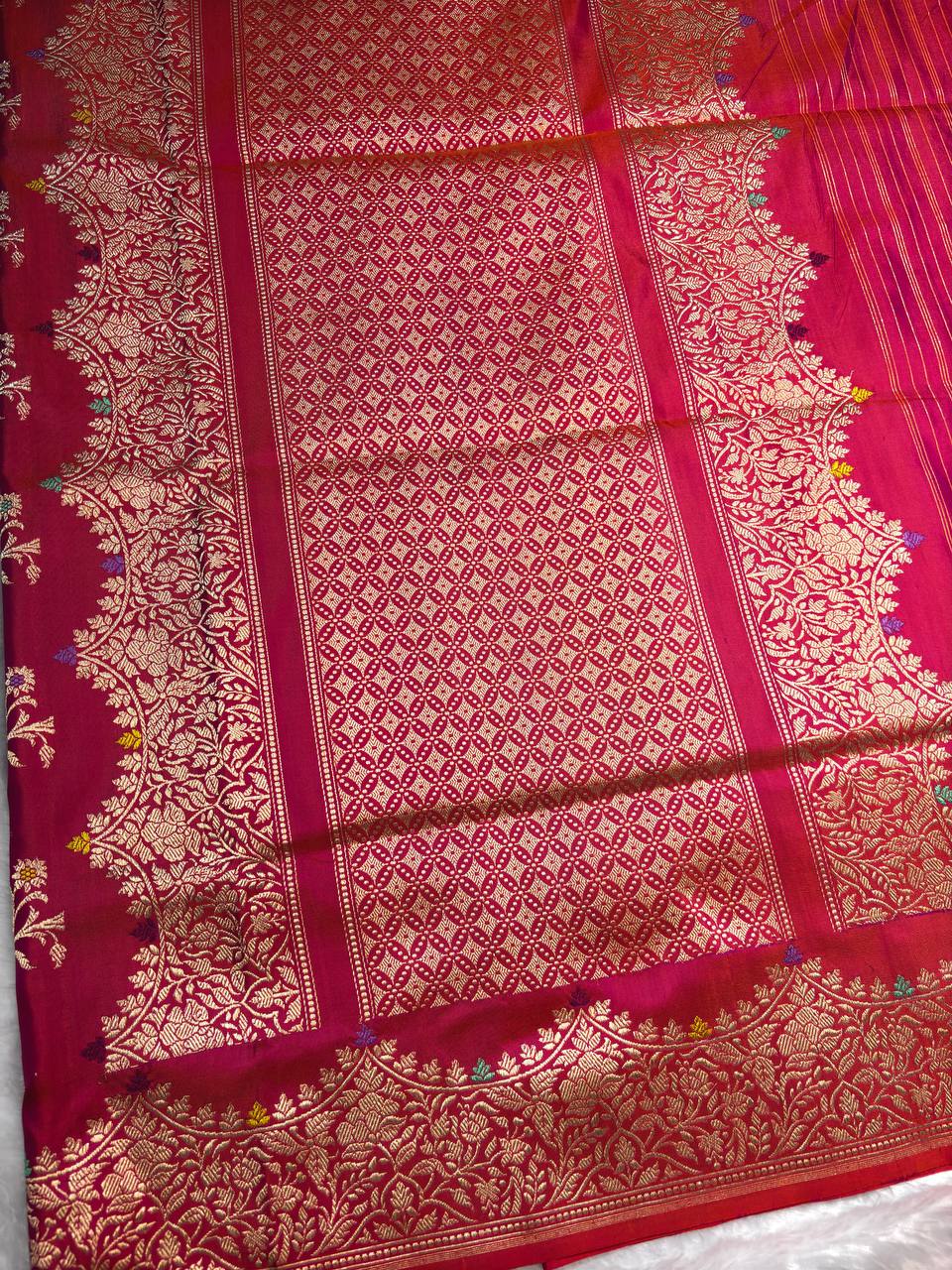 Rani Pink Pure Katan Silk Kadhua Jungla Banarasi Saree