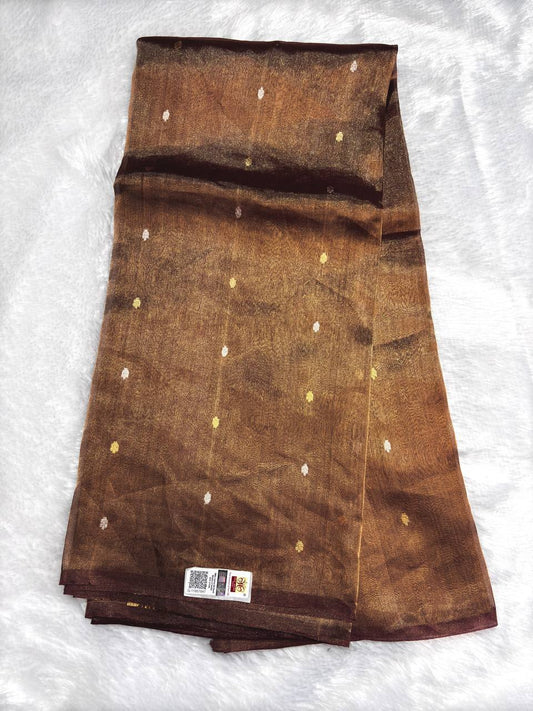 Antique Bronze Kora Tissue Banarasi Silk Saree with Kadhua Buti
