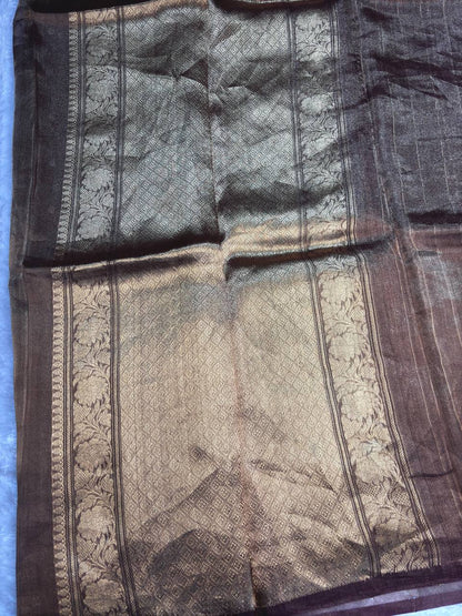Antique Bronze Kora Tissue Banarasi Silk Saree with Kadhua Buti