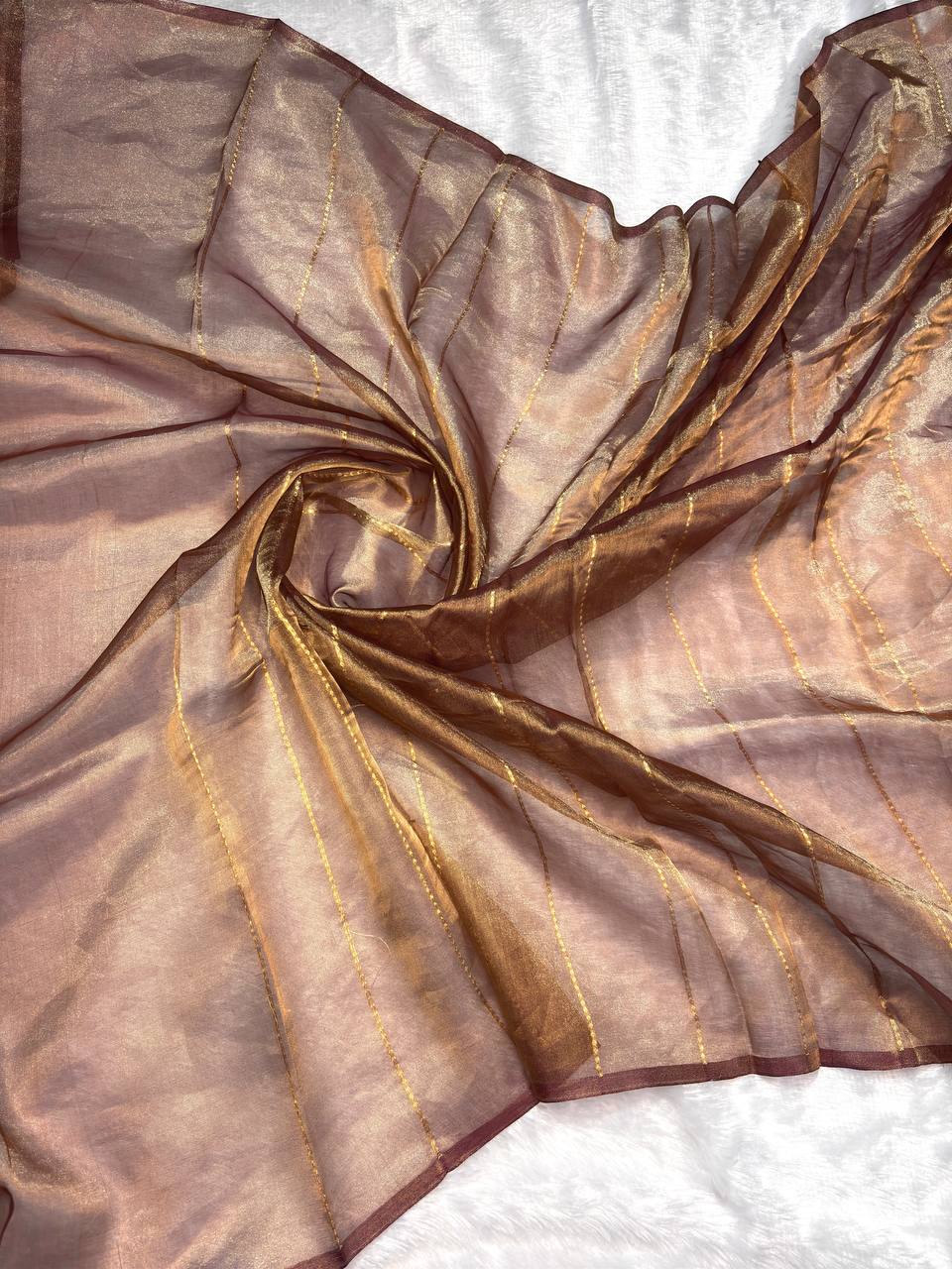 Antique Bronze Kora Tissue Banarasi Silk Saree with Kadhua Buti