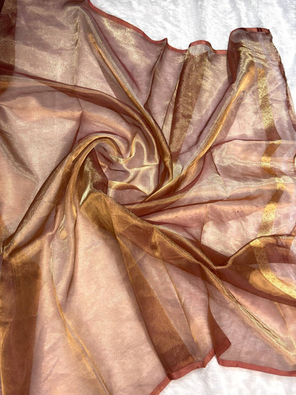 Mahogany Wine Kora Tissue Banarasi Silk Saree with Large Chand Buta and Kadhua Accents