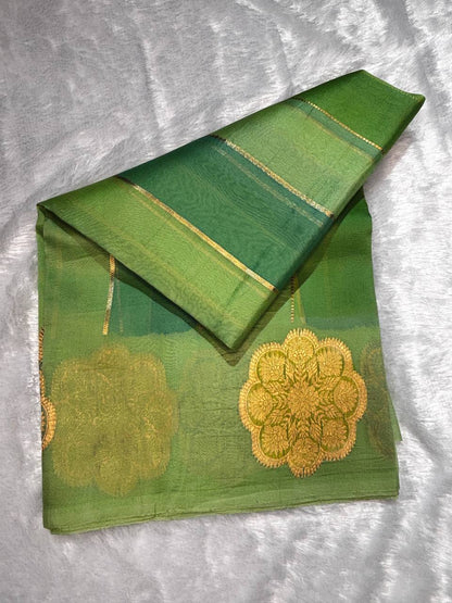 Handwoven Banarasi Kora Silk Rungkaat Saree with Kadhua Floral Butas and Zari Stripes