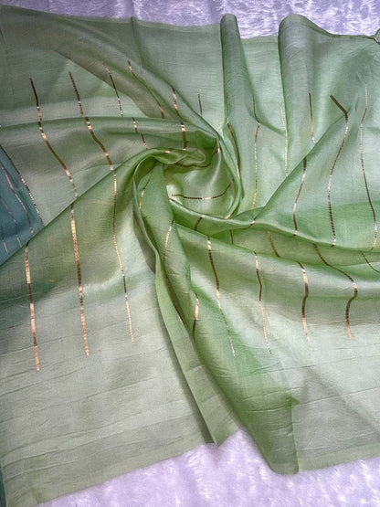 Handwoven Banarasi Kora Silk Rungkaat Saree with Kadhua Floral Butas and Zari Stripes