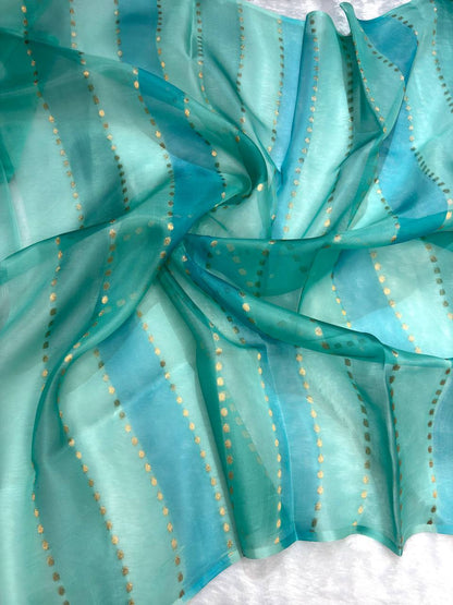 Handwoven Banarasi Kora Silk Rungkaat Saree with Floral Bel and Kadhua Butas