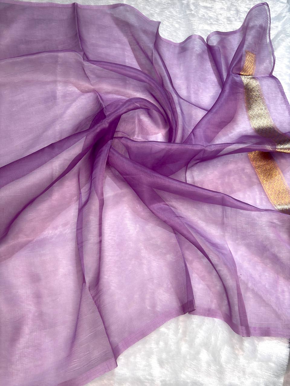 Royal Purple, Violet, and Lavender Gradient Kora Rungkaat Saree with Mandala Motifs and Kadhua Borders