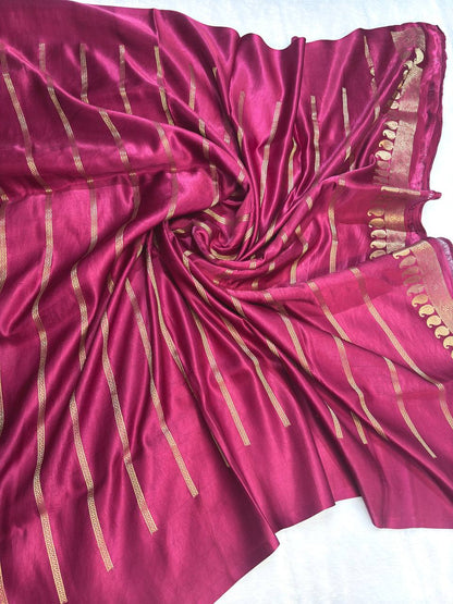 Royal Magenta Mashru Silk Saree with Antique Gold Zari Buta and Paisley Border