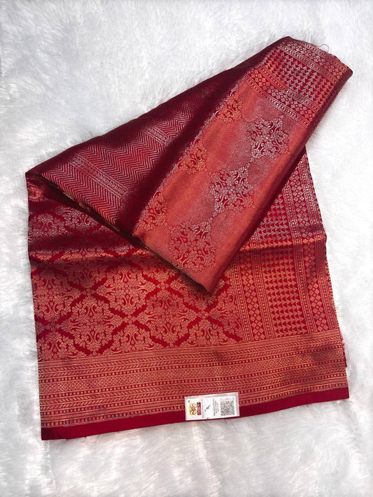 Exquisite Crimson Red Banarasi Brocade Silk Saree