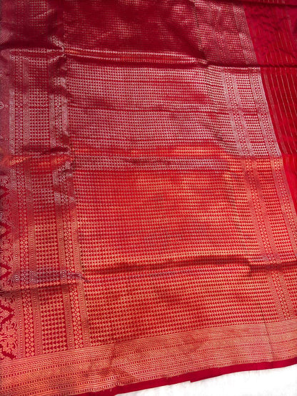Exquisite Crimson Red Banarasi Brocade Silk Saree