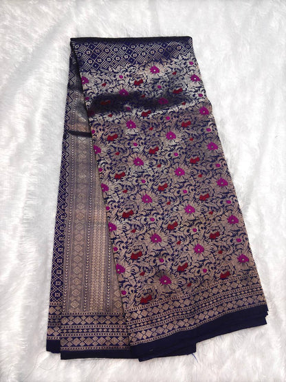 Midnight Blue Banarasi Katan Silk Brocade Saree