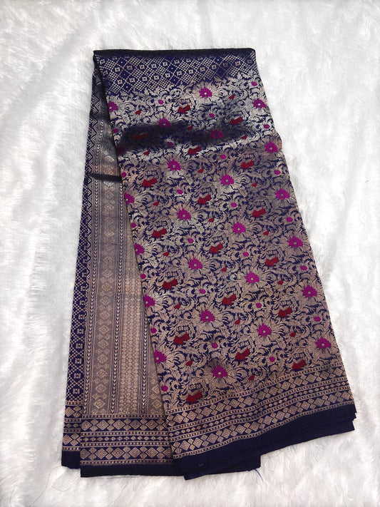 Midnight Blue Banarasi Katan Silk Brocade Saree