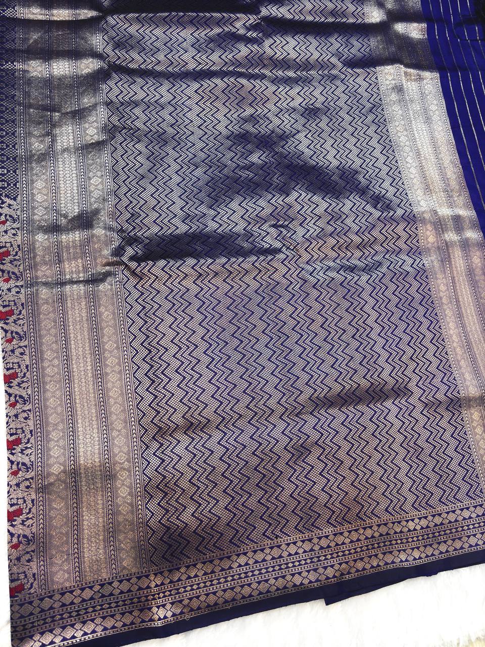 Midnight Blue Banarasi Katan Silk Brocade Saree