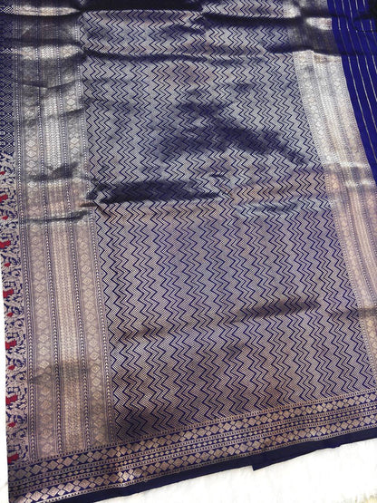 Midnight Blue Banarasi Katan Silk Brocade Saree
