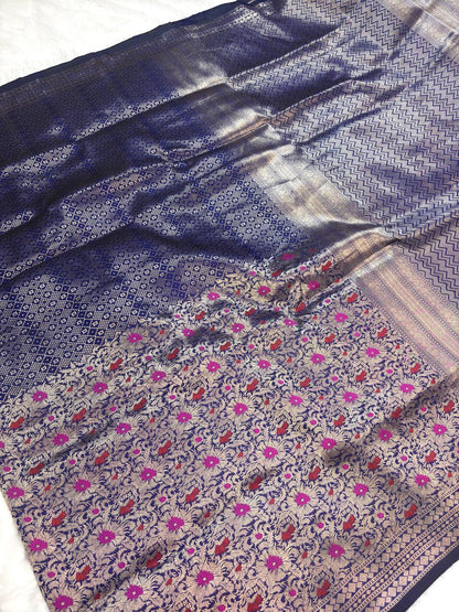 Midnight Blue Banarasi Katan Silk Brocade Saree