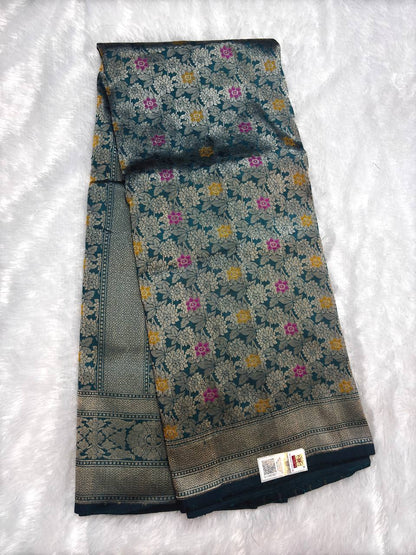 Teal Blue Banarasi Katan Silk Meenakari Brocade Saree